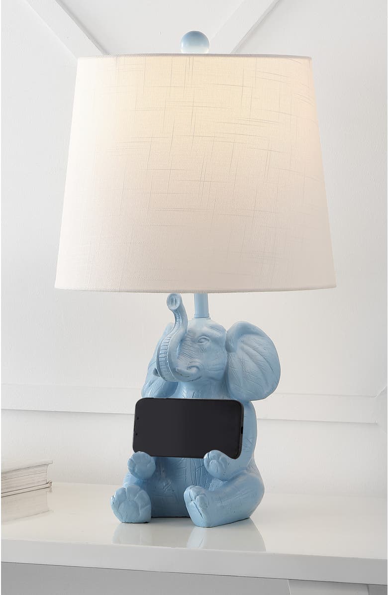 JONATHAN Y Kairi Modern Shabby Chic Resin/Iron Happy Elephant LED Kids
Table Lamp with Phone Stand, Alternate, color, Blue