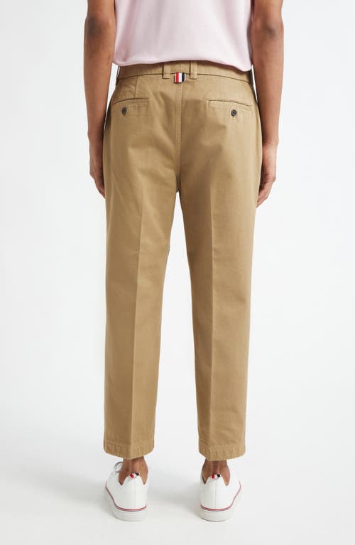 Thom Browne Cotton Twill Crop Chinos In Camel
