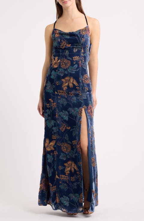 River Cowl Neck Sleeveless Velvet Gown