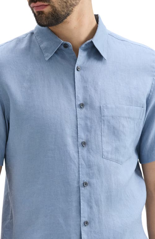 Theory Irving Solid Short Sleeve Linen Button-up Shirt In Rainstorm