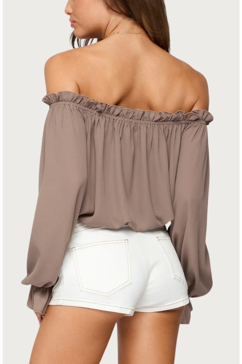 Juna Off the Shoulder Ruffle Chiffon Top, Alternate, color, BROWN