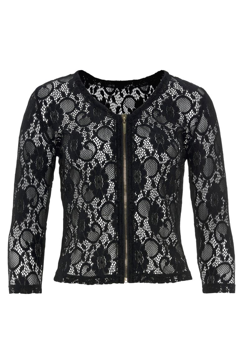 Floral Lace Zip Jacket, Alternate, color, Black