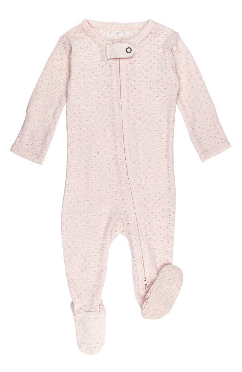 L'ovedbaby Organic Cotton Pointelle Zip Footie, Main, color, 