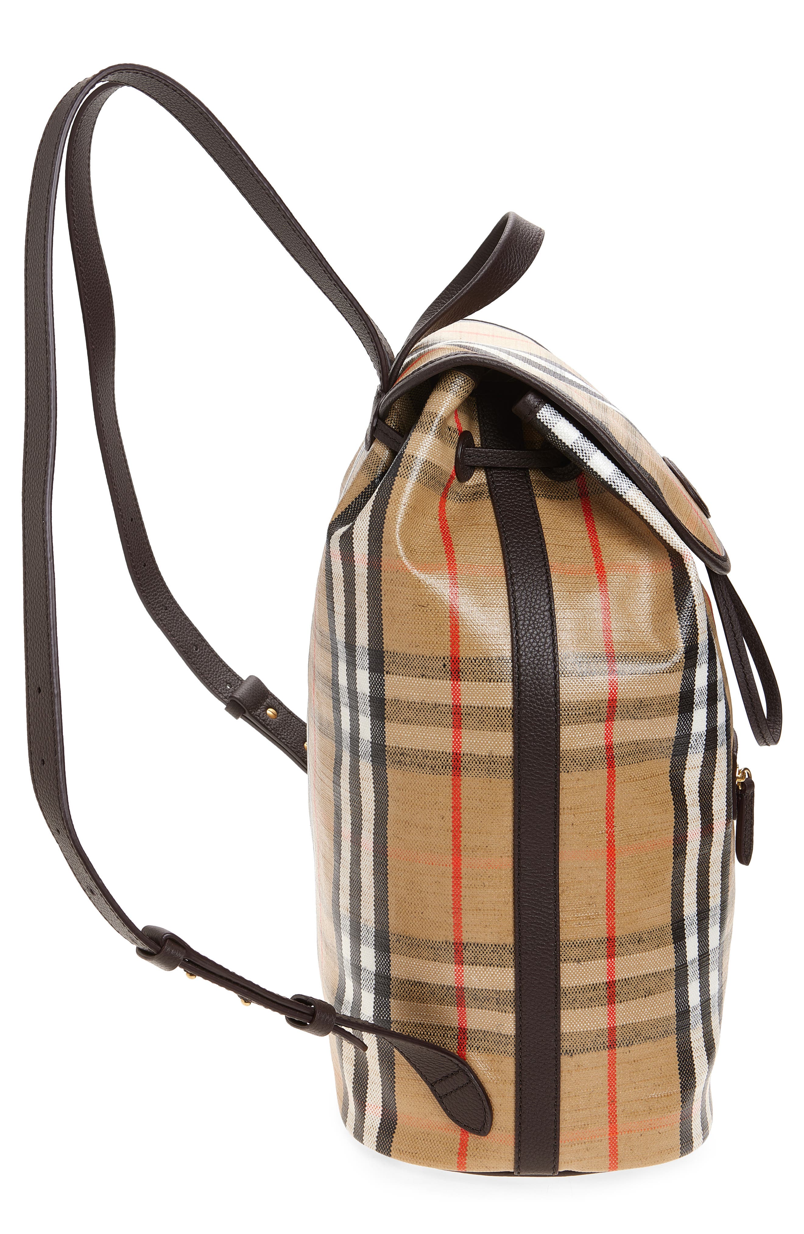 Burberry Highlands Check Coated Canvas Backpack, Alternate, color, Sand