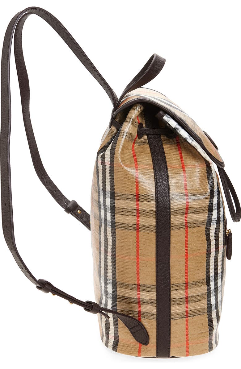 Burberry Highlands Check Coated Canvas Backpack, Alternate, color, Sand