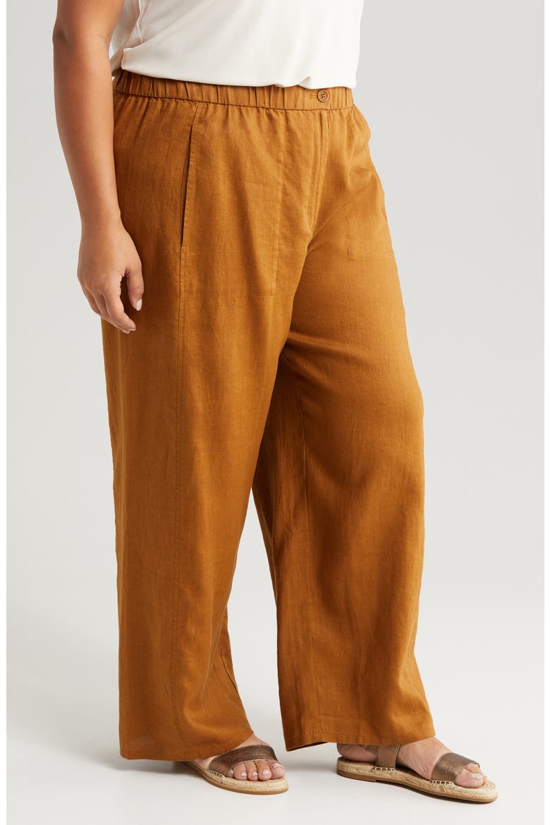 Wide Leg Organic Linen Ankle Pants, Alternate, color, BRONZE