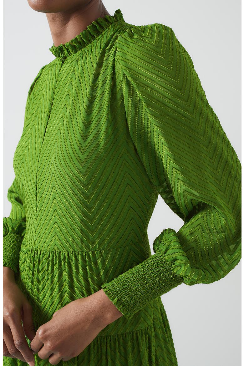 Flora Chevron Bracelet Sleeve Silk Blend Dress, Alternate, color, GREEN