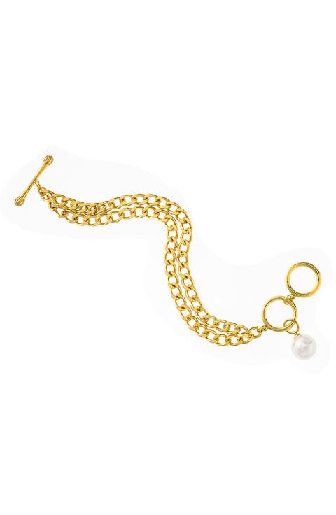 Faux Pearl Double Chain Bracelet