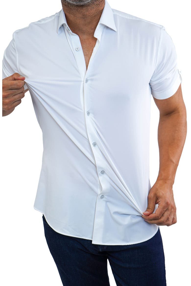 Galileo Stretchcore Short Sleeve Performance Button-Up Shirt, Alternate, color, WHITE