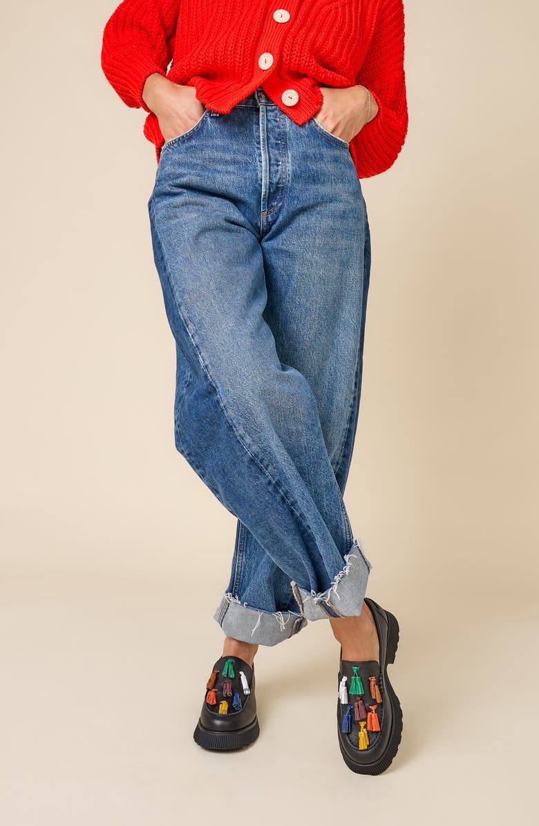 Charlotte Stone Chandler Tasseled Lug Sole Loafer, Alternate, color, Black