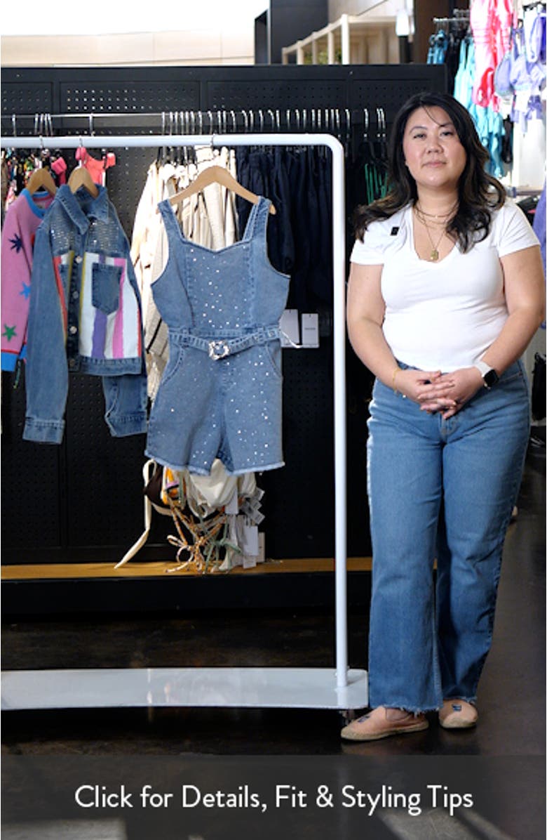 Kids' Belted Denim Romper, sales video thumbnail