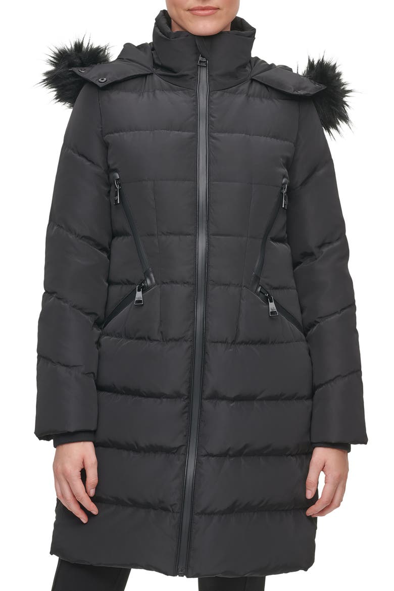 Water Resistant Down & Feather Parka with Faux Fur Trim, Main, color, BLACK