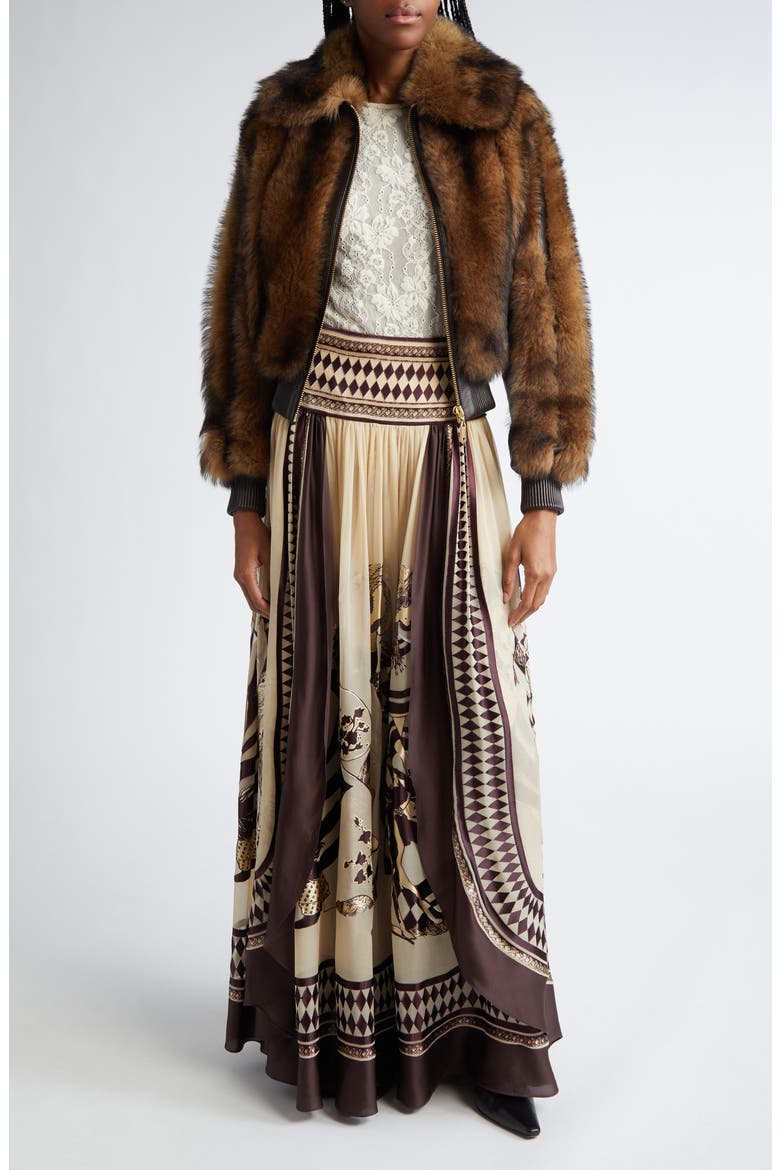 Illustration Otto Jacquard Pleated Maxi Skirt, Alternate, color, TEA/ MAHOGANY