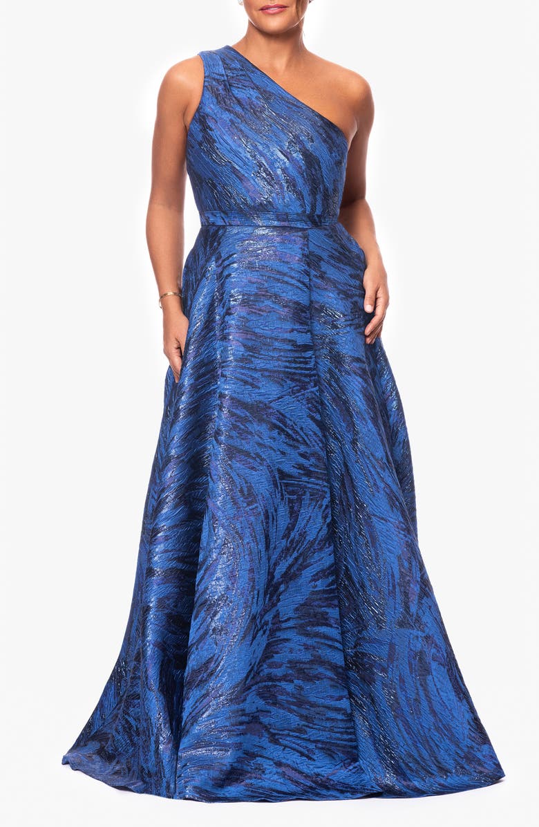 Xscape Evenings One Shoulder Brocade Ballgown, Main, color, 