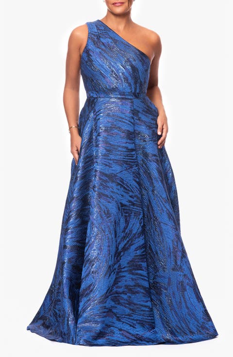 One Shoulder Brocade Ballgown
