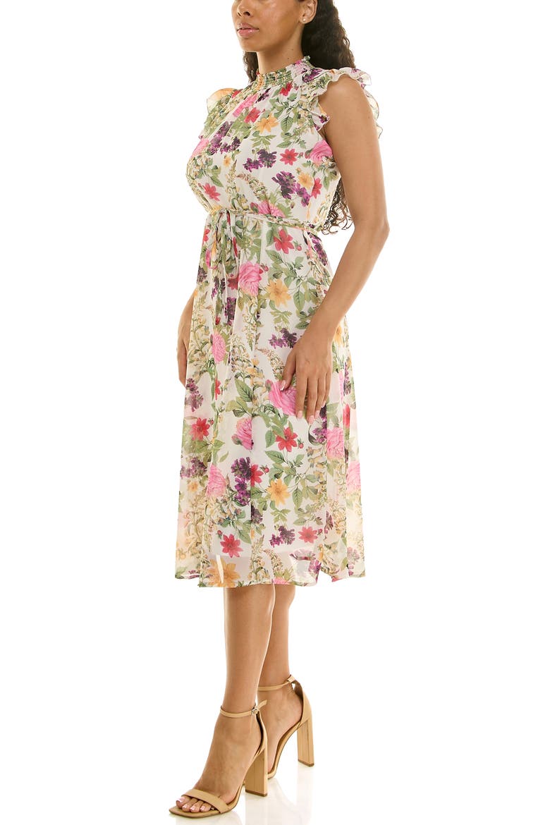 Smock Chiffon Midi Dress, Alternate, color, PINK MULTI