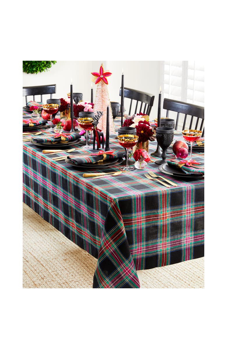 Solino Home Linen Tablecloth - Jewel Plaid, Alternate, color, Black Jewel