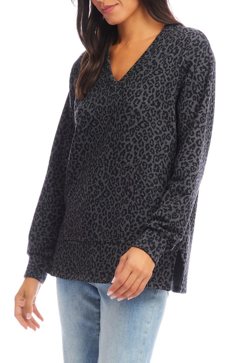 Karen Kane Leopard Print V-Neck Sweatshirt, Alternate, color, 