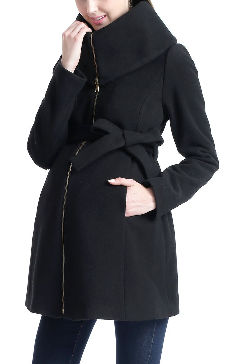 Mia High Collar Wool Blend Maternity Coat, Alternate, color, BLACK