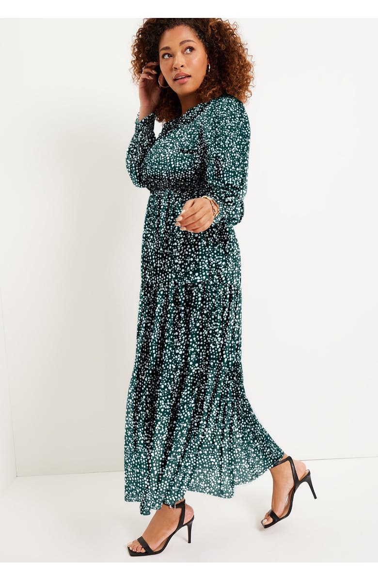 June + Vie Tiered Maxi Dress, Alternate, color, Dotted Green