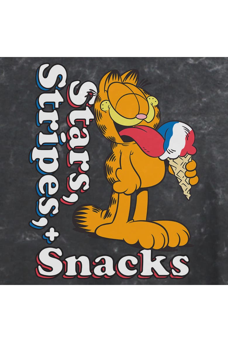 Junior's Stars Stripes and Snacks Short Sleeve Cropped T-Shirt, Alternate, color, Black
