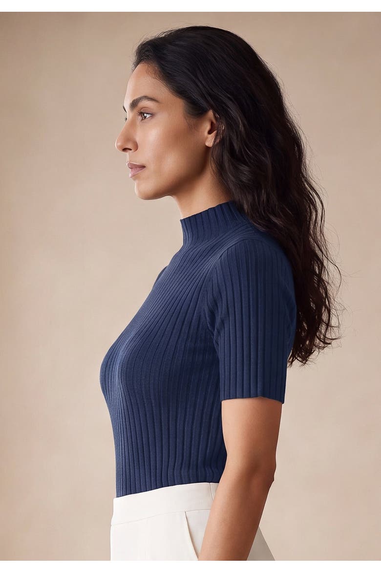 Rib Mockneck Sweater, Alternate, color, NAVY