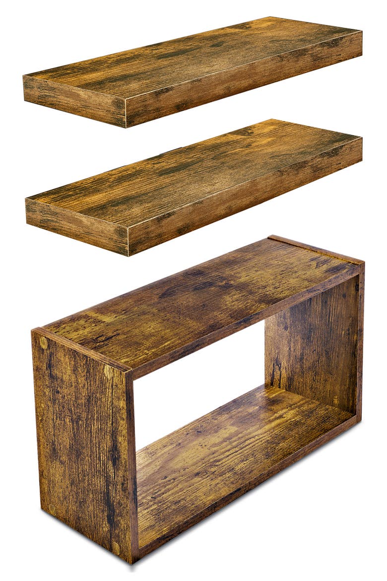 Set of 3 Floating Shelves, Main, color, BROWN