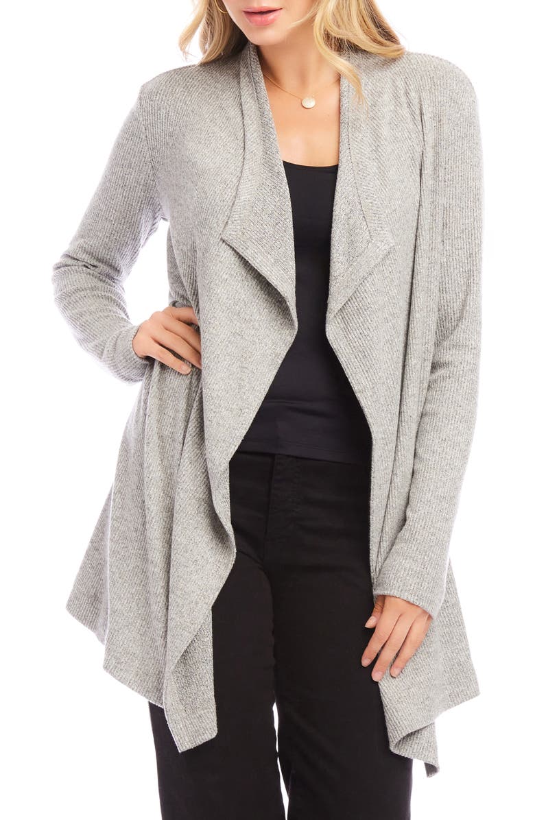 Karen Kane Drape Collar Rib Longline Cardigan, Main, color, Gray