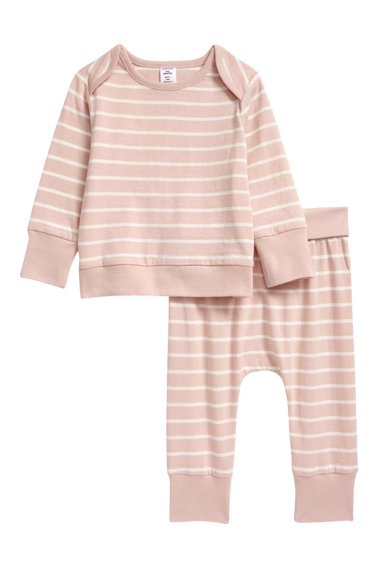 Stripe Organic Cotton Top & Pants Set, Main, color, PINK LOTUS STRIPE