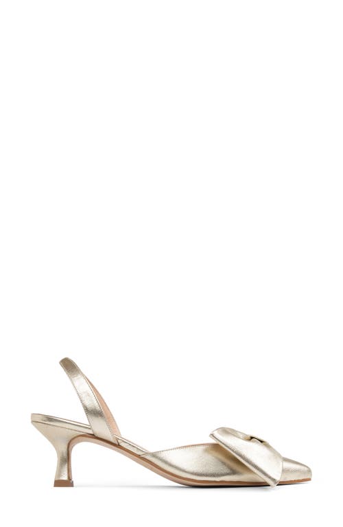 Patricia Green London Bow Pointed Toe Kitten Heel Pump In Gold Leather