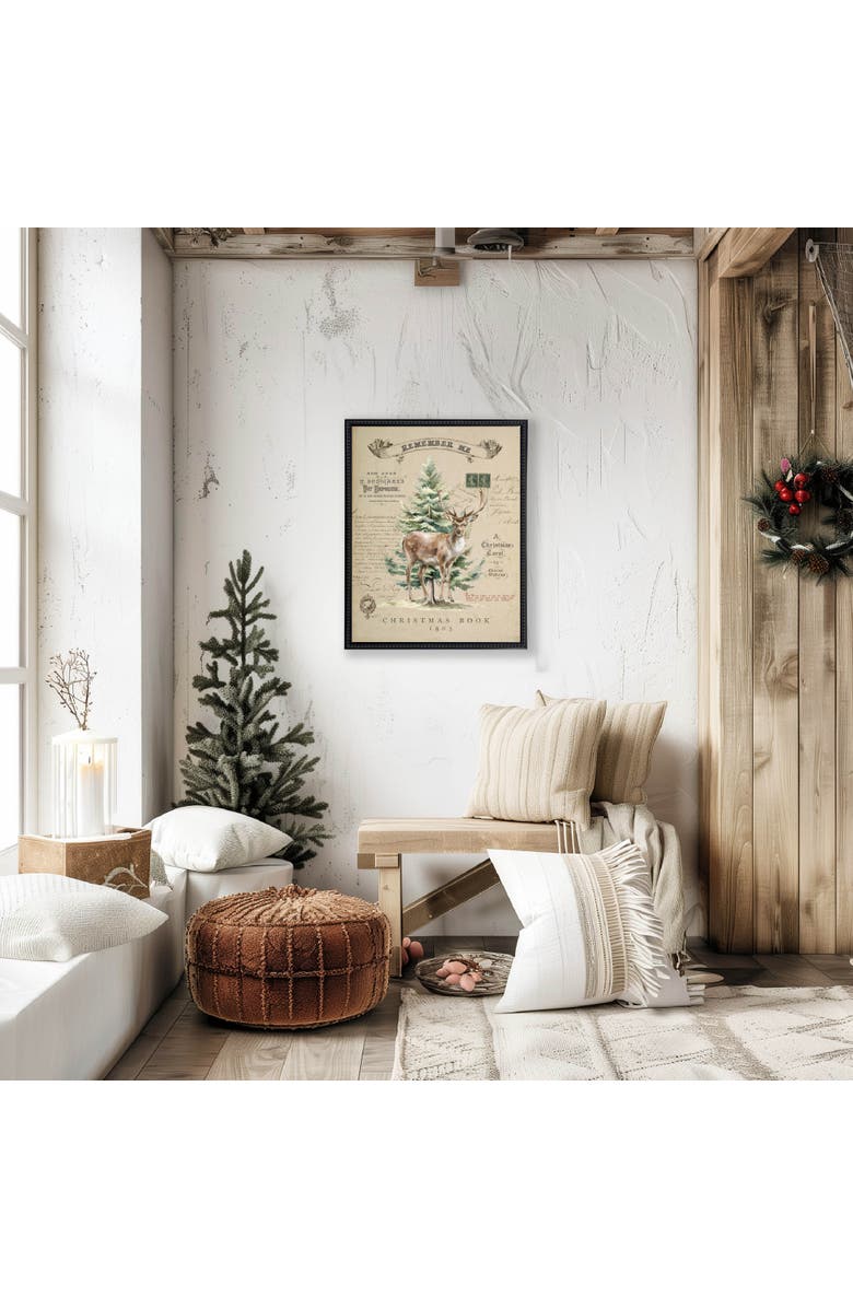 Antique Curiosities Vintage Painting of a Deer and Tree on a distressed bookplate background, Alternate, color, Beige