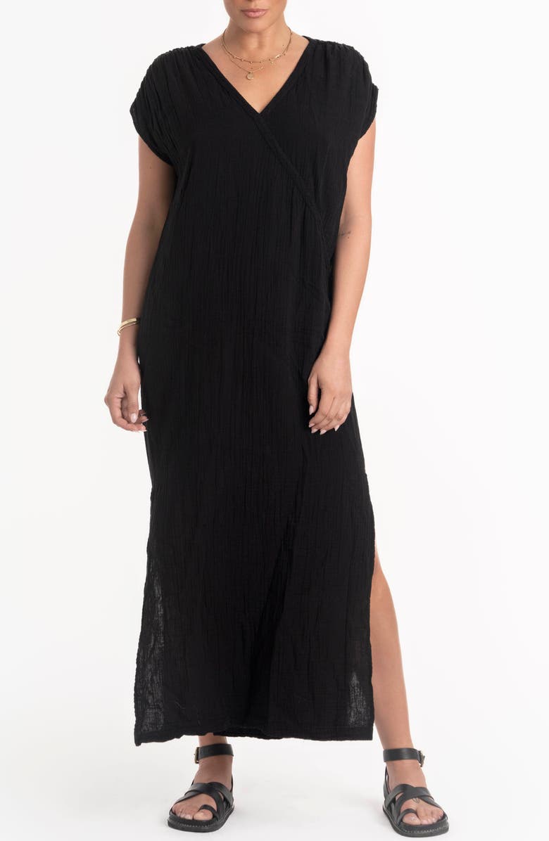 ocean+main Gathered Shoulder Tie Back Dress, Main, color, Black
