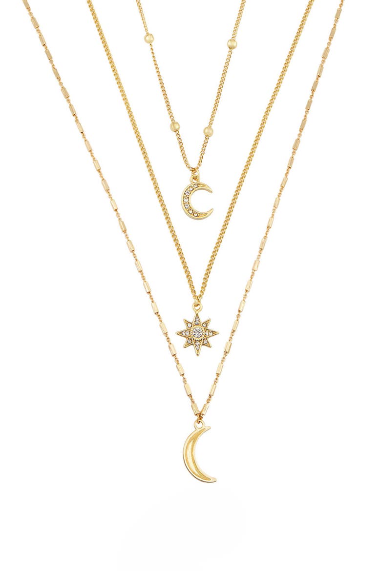 Set of 3 Celestial Pendant Necklaces, Alternate, color, GOLD