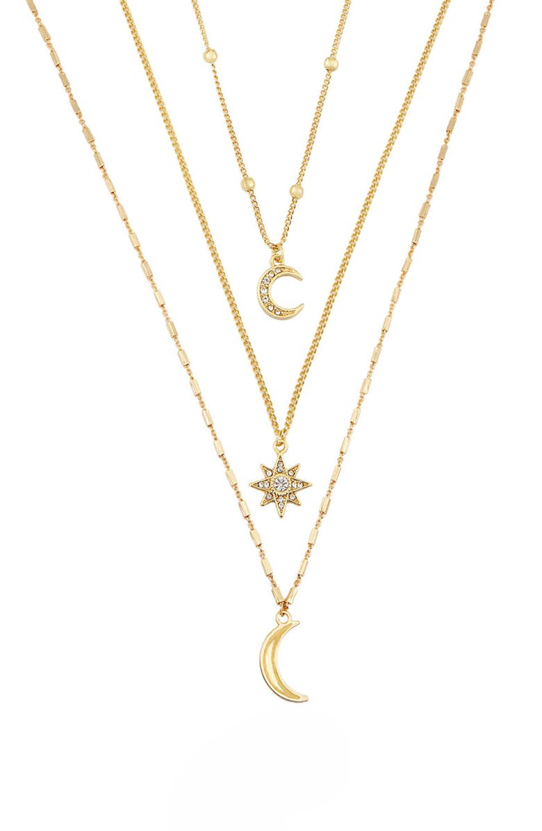 Ettika Set of 3 Celestial Pendant Necklaces, Alternate, color, Gold