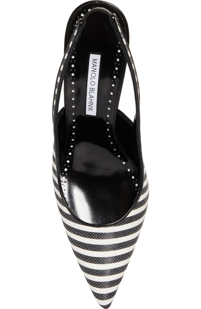 Manolo Blahnik Allurafia Stripe Slingback Pump, Alternate, color, Ivory/ Black
