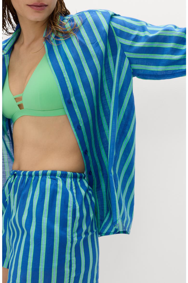 Stripe Long Sleeve Cotton Button-Up Top, Alternate, color, BLUE/ MULTI