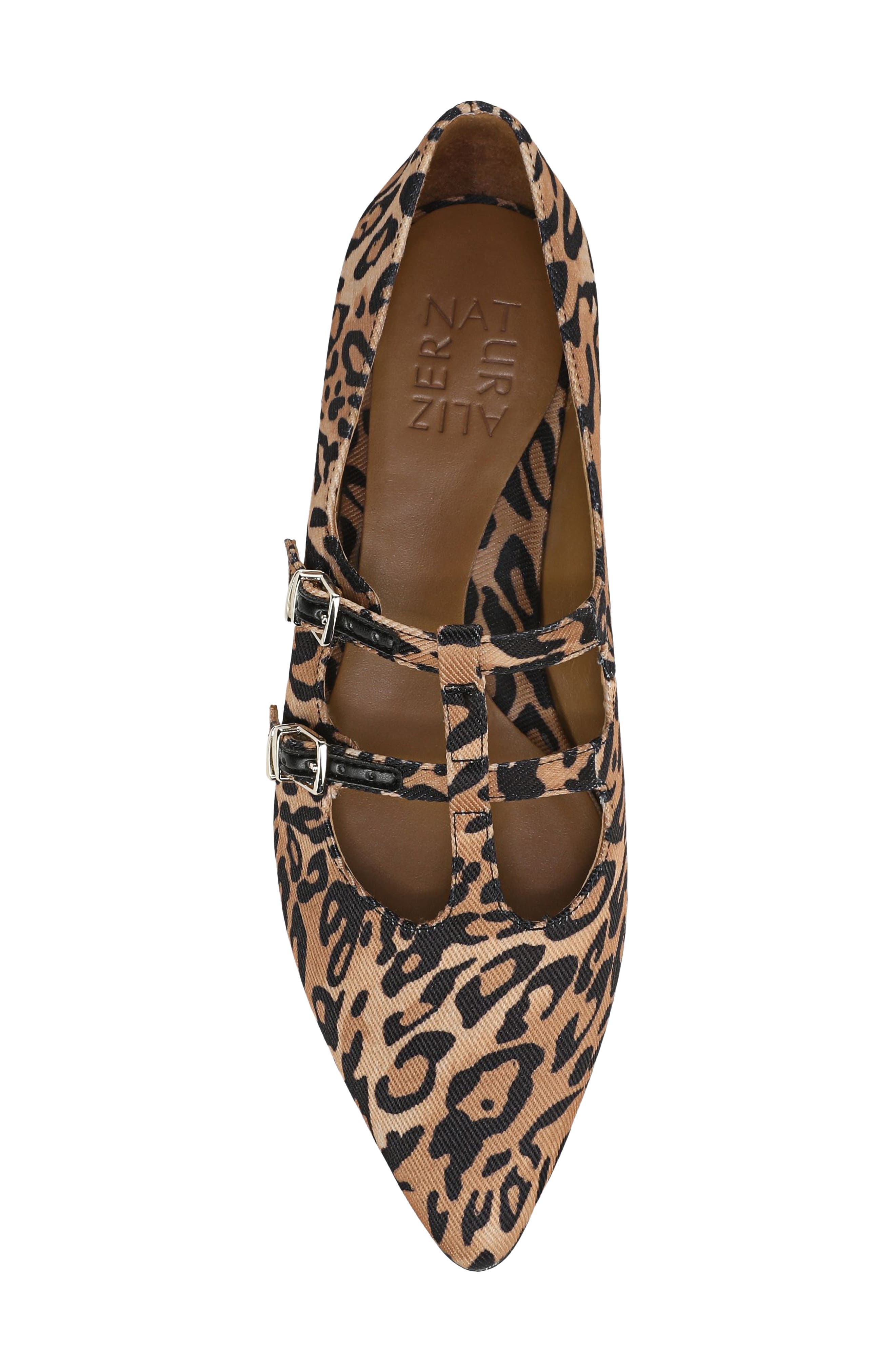 Naturalizer Brigitte T-Strap Mary Jane Flat, Alternate, color, Leopard Print Brown Fabric