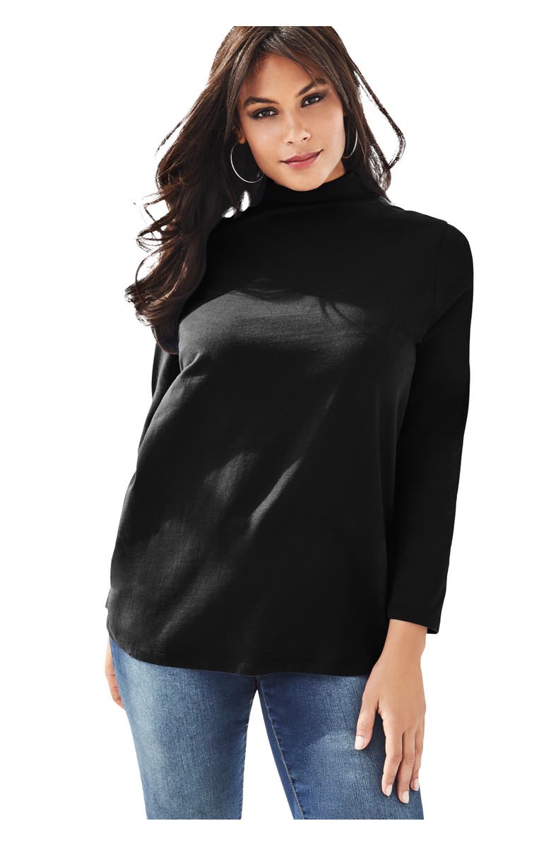 Roaman's Long Sleeve Mockneck Ultimate Tee, Main, color, Black