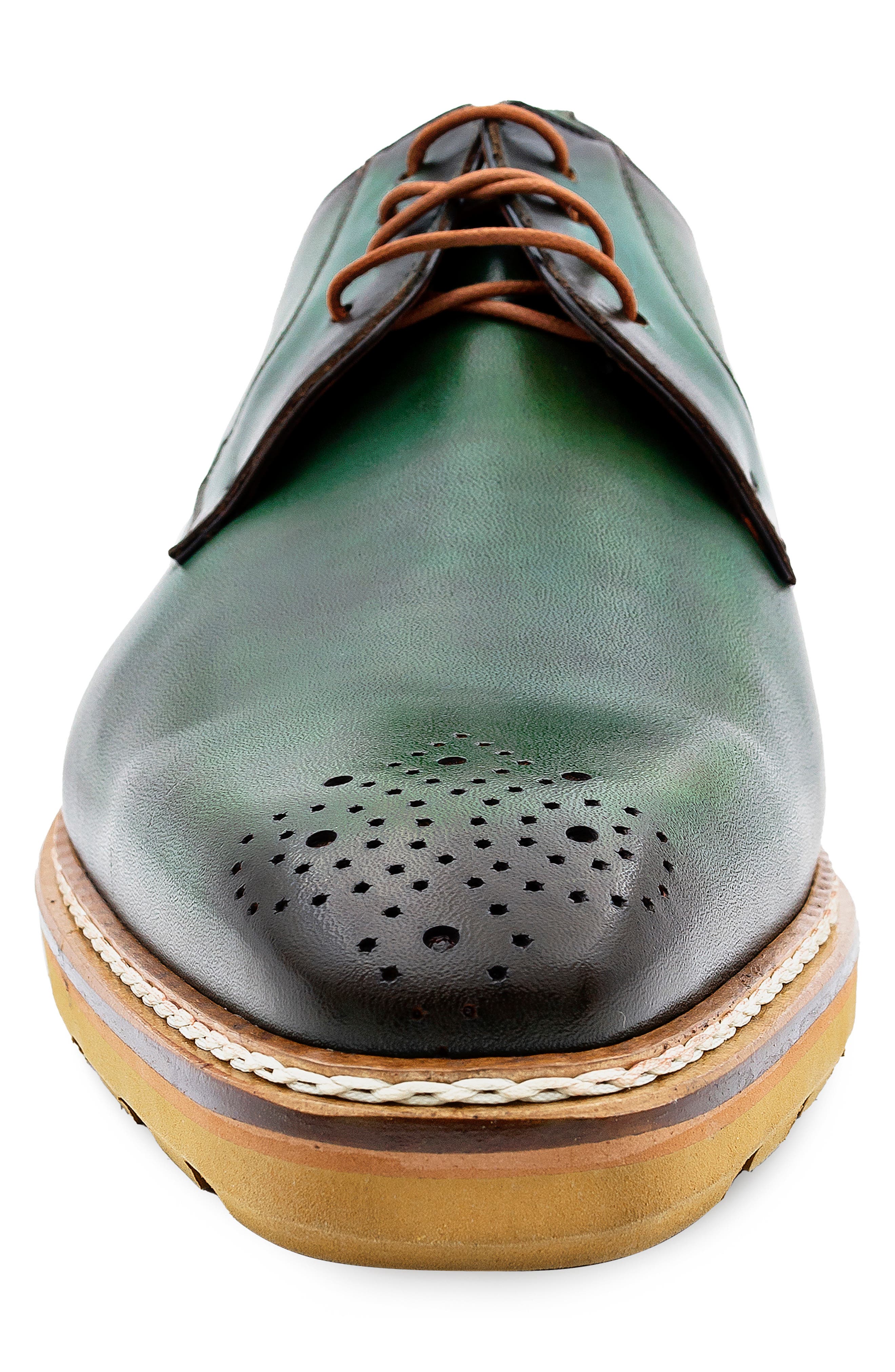 Mezlan Lug Sole Brogue Medallion Derby, Alternate, color, Forest