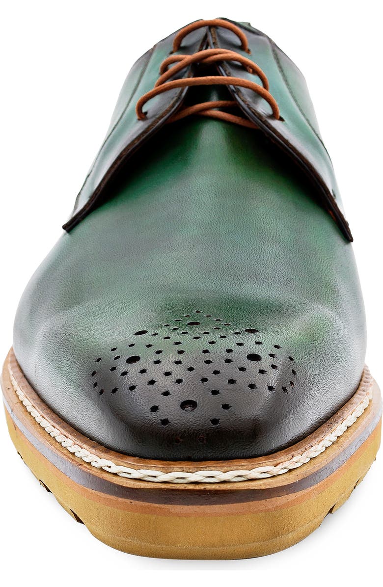 Mezlan Lug Sole Brogue Medallion Derby, Alternate, color, Forest