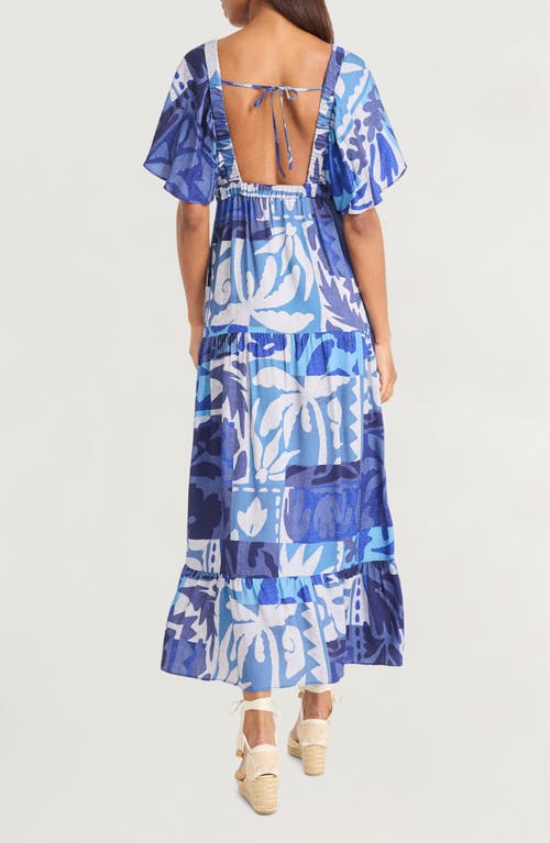 The Good Journey Flutter Sleeve Empire Waist Maxi Dress In Blue