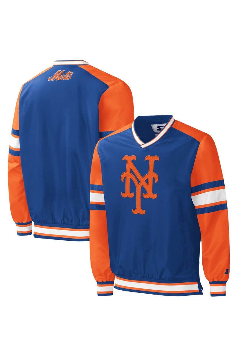Men's Starter Royal New York Mets Yardline V-Neck Pullover Windbreaker, Main, color, Royal