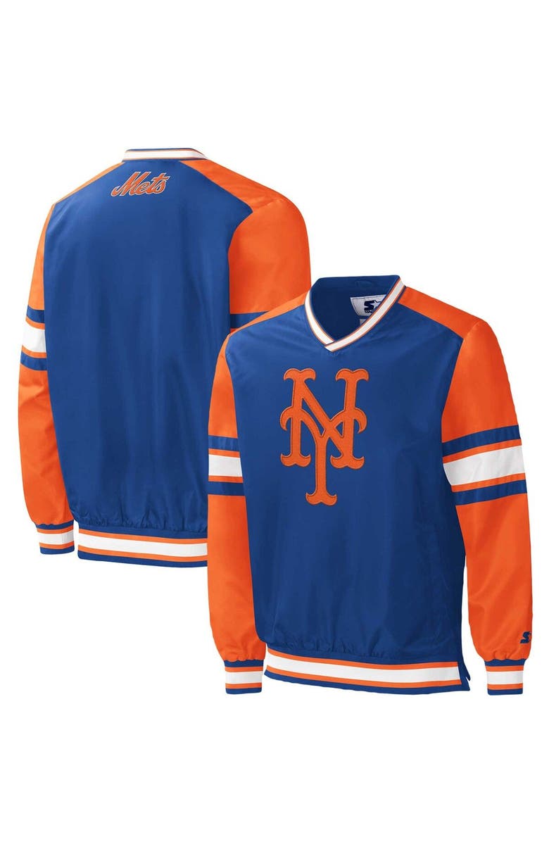 STARTER Men's Starter Royal New York Mets Yardline V-Neck Pullover Windbreaker, Main, color, Royal