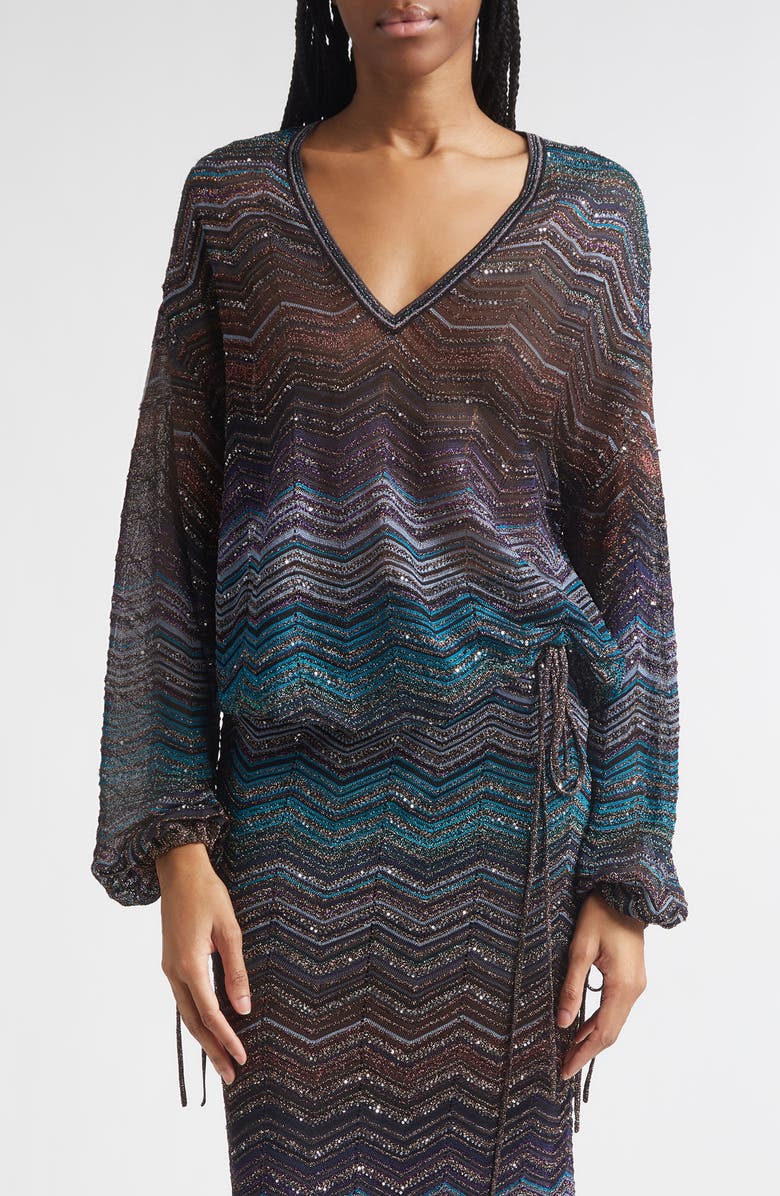 Missoni Zigzag Metallic Sequin Sweater, Main, color, Dark Blue Tones