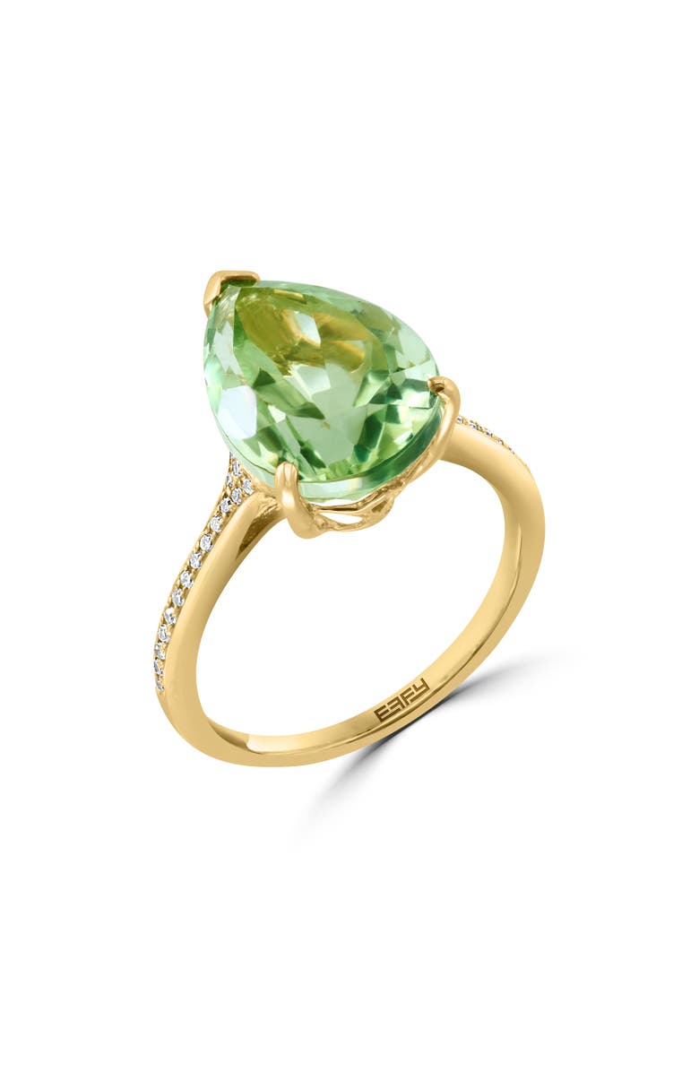 EFFY 14K Yellow Gold Pear Cut Prasiolite Diamond Band Ring, Alternate, color, 