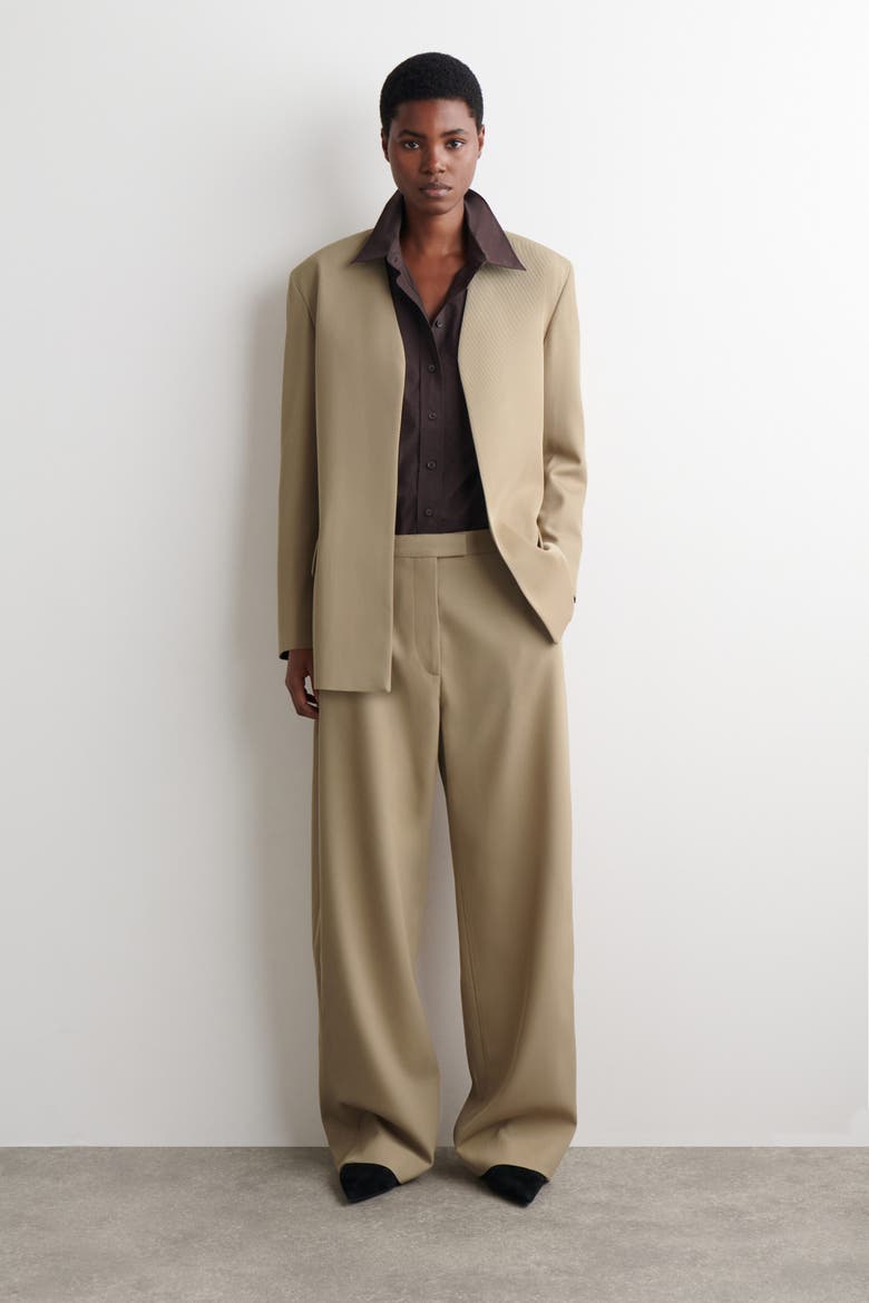 Collarless Wool-Twill Blazer, Alternate, color, BEIGE