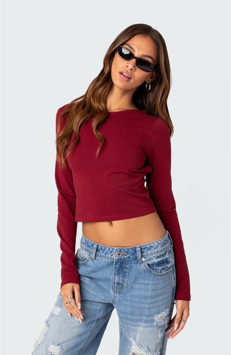 EDIKTED Haven Open Back Crop Top, Alternate, color, Burgundy