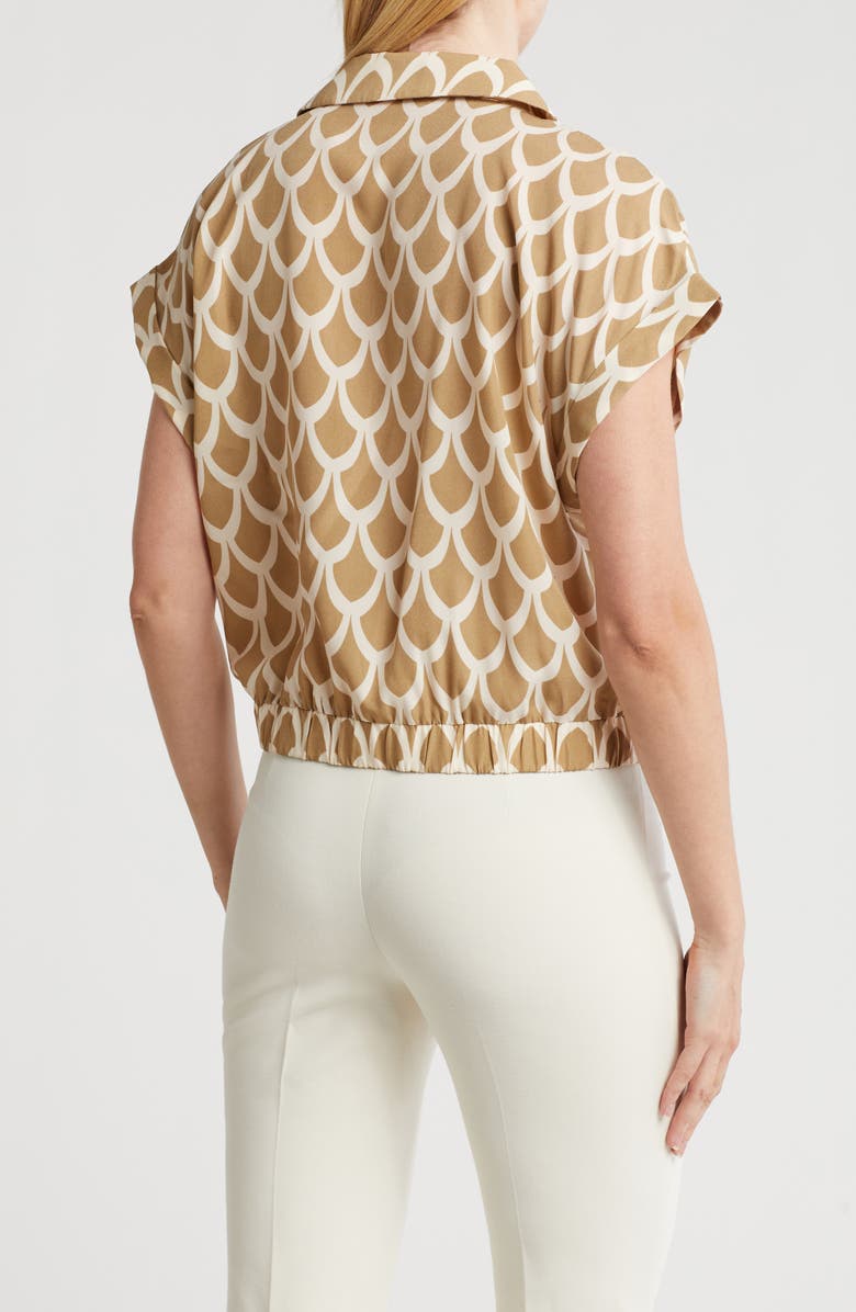 Pleione Collared Short Sleeve Faux Wrap Crop Top, Alternate, color, Taupe Ivory Water Drop