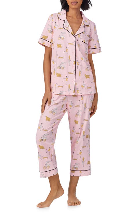 Print Crop Stretch Jersey Pajamas (Regular & Plus)