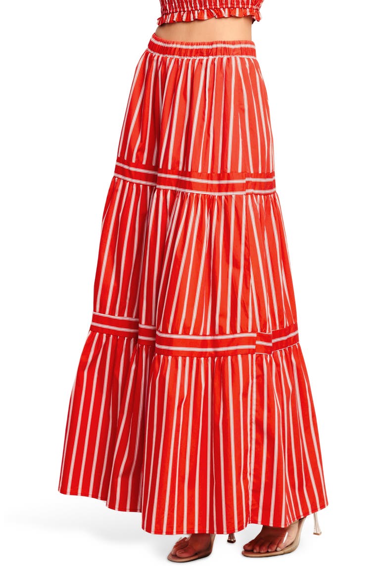 Stripe Tiered Cotton Maxi Skirt, Alternate, color, RED/ WHITE